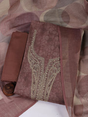 Neck Embroidery Chanderi Unstitched Suit With Dupatta