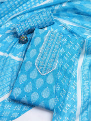 Printed Cotton Blend Unstitched Suit With Dupatta
