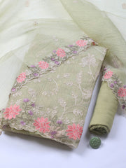 Neck Embroidery Organza Unstitched Suit Piece With Dupatta