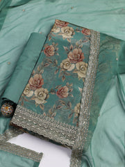 Patch Neck Art Silk Unstitched Suit With Dupatta