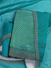 Patch Neck Art Silk Unstitched Suit With Dupatta