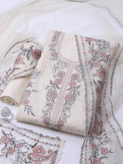 Embroidery Linen Unstitched Suit With Dupatta