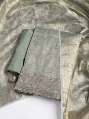 Embroidered Chanderi Unstitched Suit Piece With Dupatta