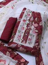 Patch Neck Cotton Blend Unstitched Suit Piece With Dupatta