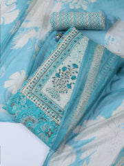 Neck Work Cotton Blend Unstitched Suit With Dupatta
