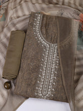 Neck Embroidery Chanderi Unstitched Suit With Dupatta