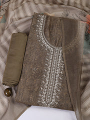 Neck Embroidery Chanderi Unstitched Suit With Dupatta