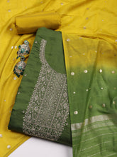 Neck Embroidered Chanderi Unstitched Suit Piece With Dupatta