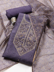 Neck Embroidered Chanderi Unstitched Suit Piece With Dupatta