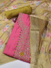 Neck Embroidery Chanderi Unstitched Suit With Dupatta