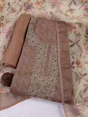 Neck Embroidery Chanderi Unstitched Suit With Dupatta