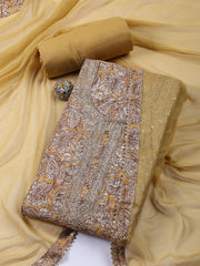 Neck Embroidered Cotton Blend Unstitched Suit With Dupatta