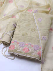 Neck Embroidery Organza Unstitched Suit Piece With Dupatta