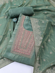 Neck Embroidered Tissue Unstitched Suit With Dupatta