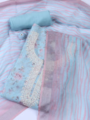 Floral Printed Linen Unstitched Suit With Dupatta