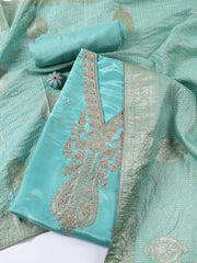 Neck Embroidered Art Silk Unstitched Suit With Dupatta
