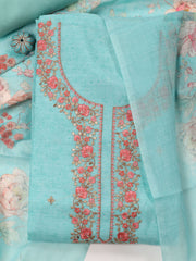Neck Embroidered Linen Unstitched Suit With Dupatta