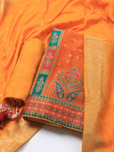 Embroidered Art Silk Unstitched Suit Piece With Dupatta