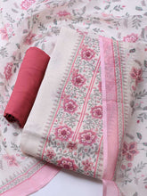 Patch Neck Linen Unstitched Suit Piece With Dupatta