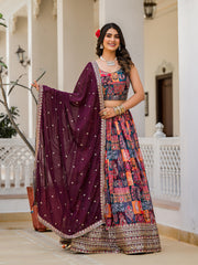 Printed Organza Choli With Lehenga & Dupatta