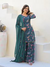 Neck Embroidered Georgette Kurta With Sharara And Dupatta