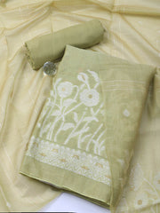 Neck Embroidery Chanderi Unstitched Suit With Dupatta
