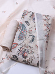 Patch Neck Linen Unstitched Suit Piece With Dupatta