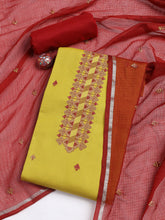 Neck Embroidered Cotton Blend Unstitched Suit With Dupatta