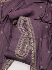 Neck Embroidered Chanderi Unstitched Suit Piece With Dupatta