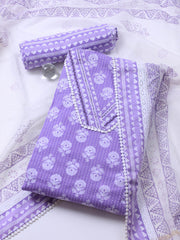 Printed Cotton Blend Unstitched Suit With Dupatta