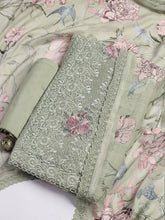 Embroidery Linen Unstitched Suit With Dupatta