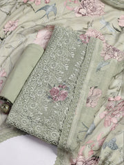 Embroidery Linen Unstitched Suit With Dupatta