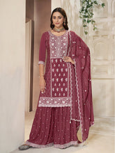 Neck Embroidery Art Silk Kurta With Sharara And Dupatta