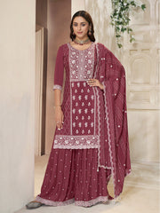 Neck Embroidery Art Silk Kurta With Sharara And Dupatta