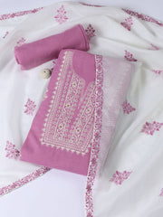 Neck Embroidered Cotton Blend Unstitched Suit Piece With Dupatta