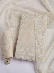 Embroidered Chanderi Unstitched Suit With Dupatta