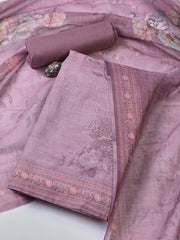Floral Printed Linen Unstitched Suit With Dupatta