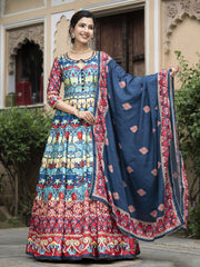 Digital Printed Anarkali Kurta With Churidar & Dupatta
