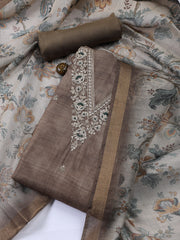 Neck Embroidered Chanderi Unstitched Suit With Dupatta