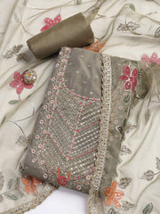 Neck Embroidery Chanderi Unstitched Suit With Dupatta