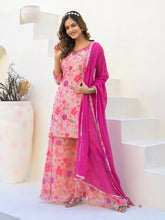 Neck Embroidery Georgette Kurta With Sharara And Dupatta