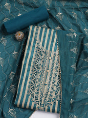 Neck Embroidered Cotton Blend Unstitched Suit Piece With Dupatta