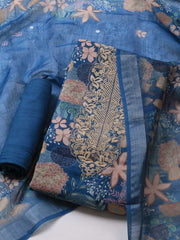 Embroidered Linen Unstitched Suit Piece With Dupatta