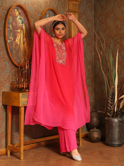 Sequin Embroidered Georgette Kaftan Kurta With Pants
