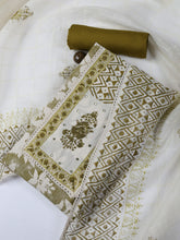 Neck Work Cotton Blend Unstitched Suit With Dupatta