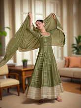 Banarsi Weave Tissue Kurta With Legging & Dupatta