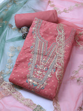 Neck Embroidery Chanderi Unstitched Suit With Dupatta