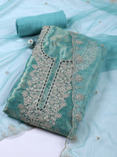 Neck Zari Embroidery Tissue Unstitched Suit With Dupatta