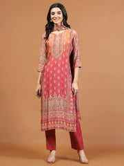 Neck Embroidered Muslin Kurta With Pants & Dupatta