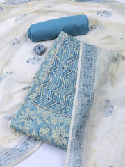 Neck Embroidered Cotton Blend Unstitched Suit With Dupatta